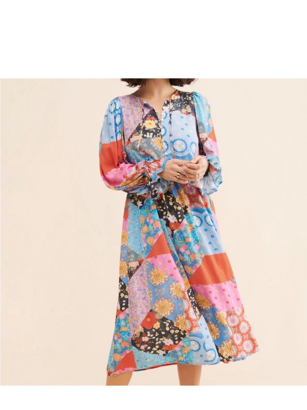 Spell & the Gypsy Cha Cha Midi Dress Womens Medium Boho Patchwork 70s Festival